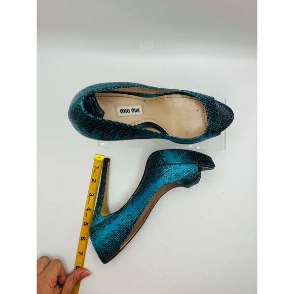 Miu Miu Teal Snakeskin Embossed Leather Peep Toe pump size 37 - Picture 8 of 11